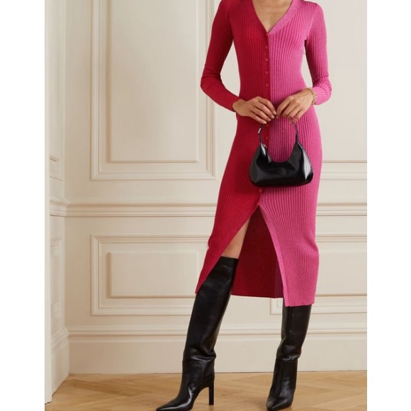 STAUD Two-Tone Pink and Red Long Sleeve Dress - Picture 10 of 14